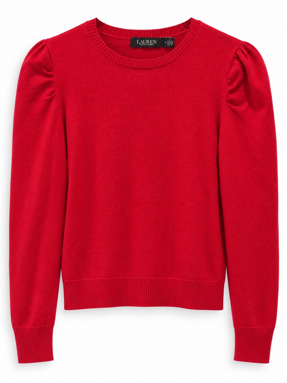 Lauren Ralph Lauren Bright Red Puff-Sleeve Crewneck Sweater